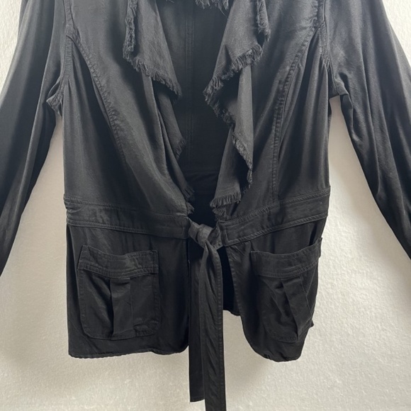 Maven West Black Long Sleeve Ruffle Jacket Silky Wash Tercel Women's Medium - Picture 4 of 9